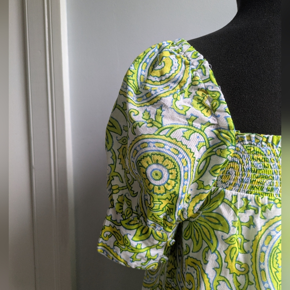 EUC....J. Crew 100% Organic Cotton Blockprint Citrus Paisley Mini Dress Size XS - Picture 12 of 13